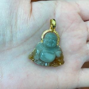 14k Gold Natural Jadeite Jade Male Buddha Pendant